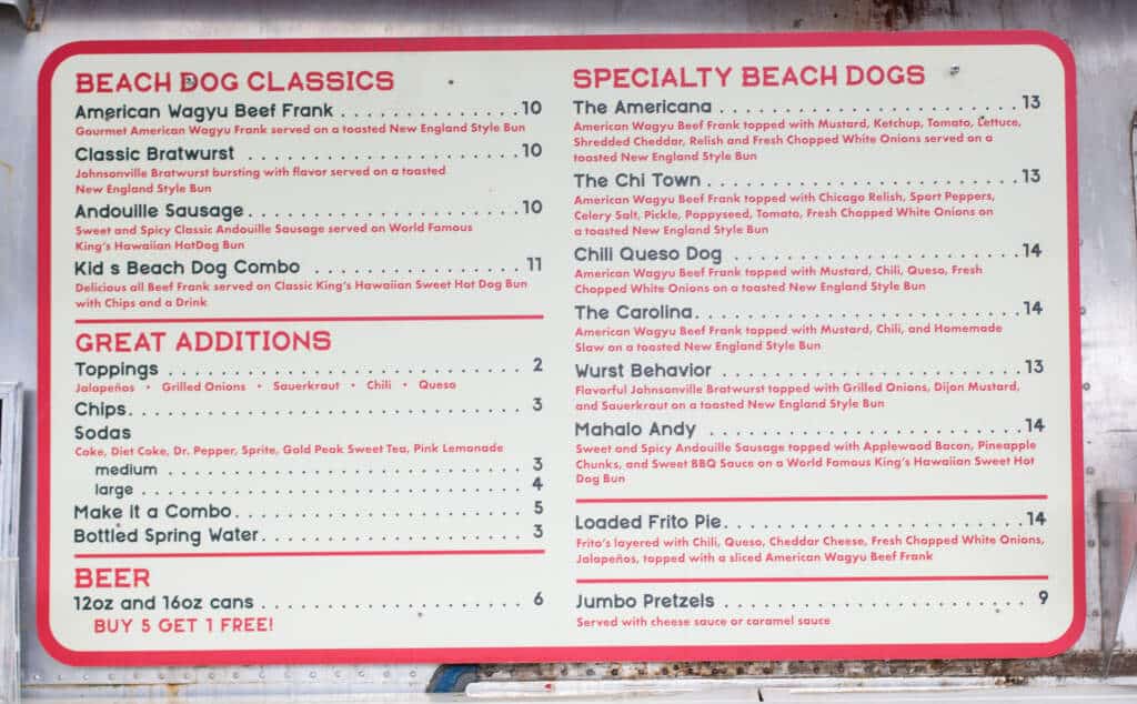 Seaside Restaurants-Wild Bill's Beach Dogs Menu