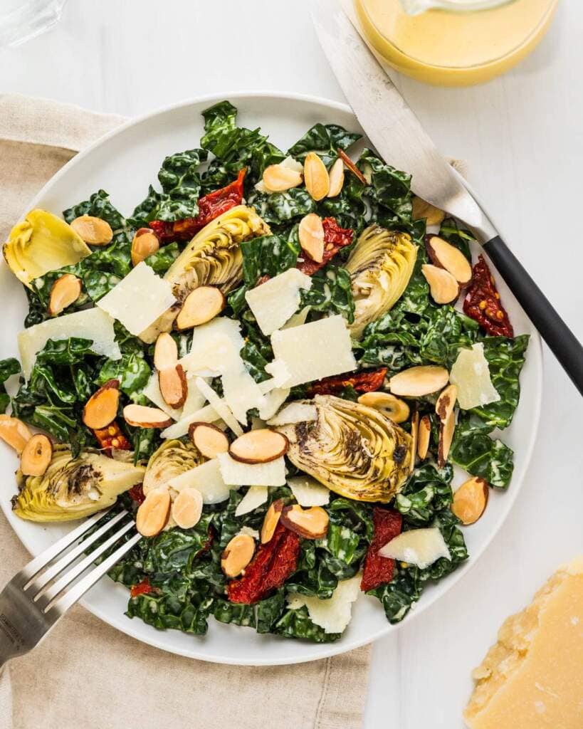 Tuscan Kale Salad on a white plate