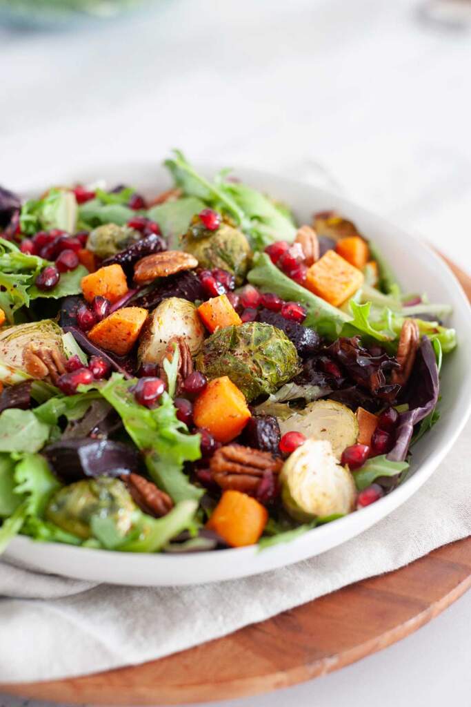 WINTER SALAD WITH ROASTED VEGETABLES AND MAPLE DIJON DRESSING