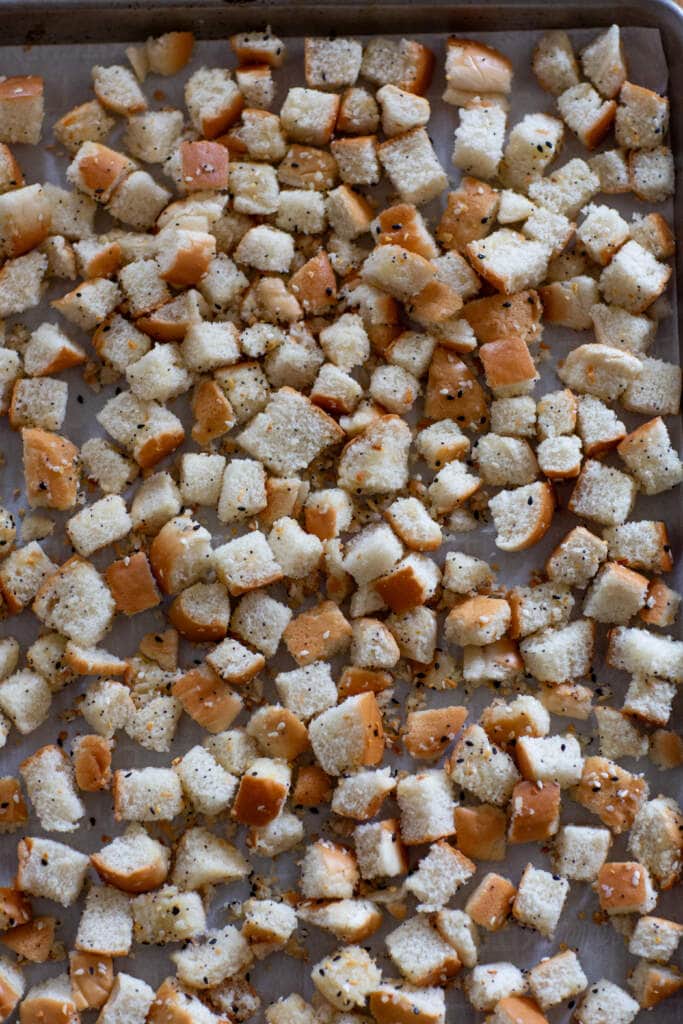 Hamburger Buns croutons before they have been toasted