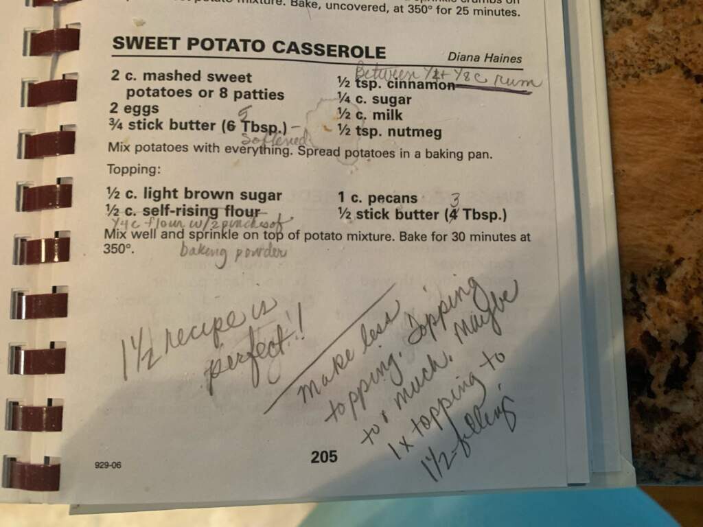 Notes from mom on Sweet Potato Recipe